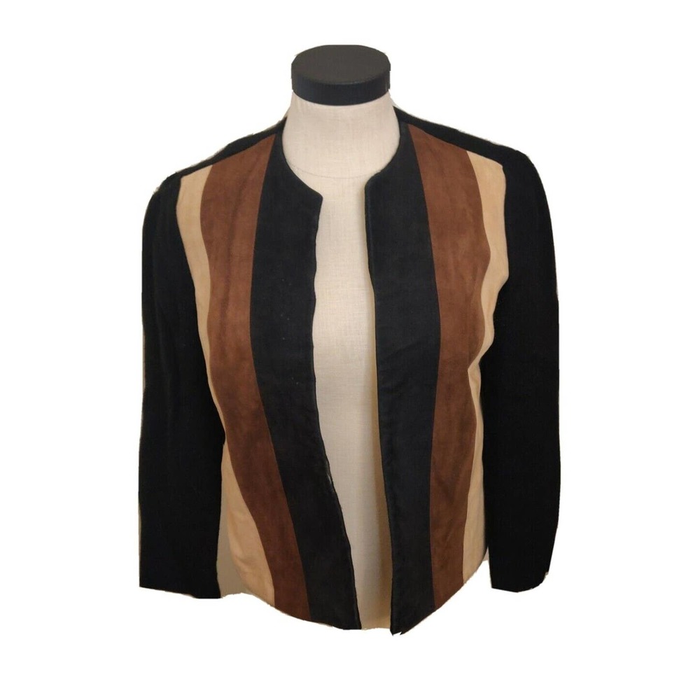 vintage Susan Thomas Women's Blazer Size 10 Black Brown Open Front